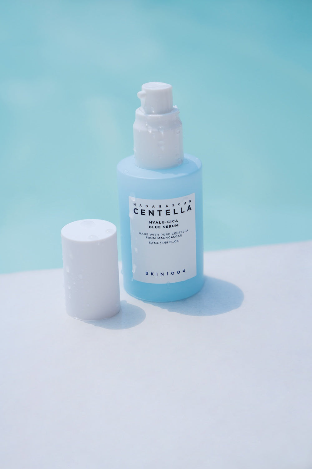 SKIN1004 Madagascar Centella Hyalu-Cica Blue Serum 50ml facial serum bottle on a white background