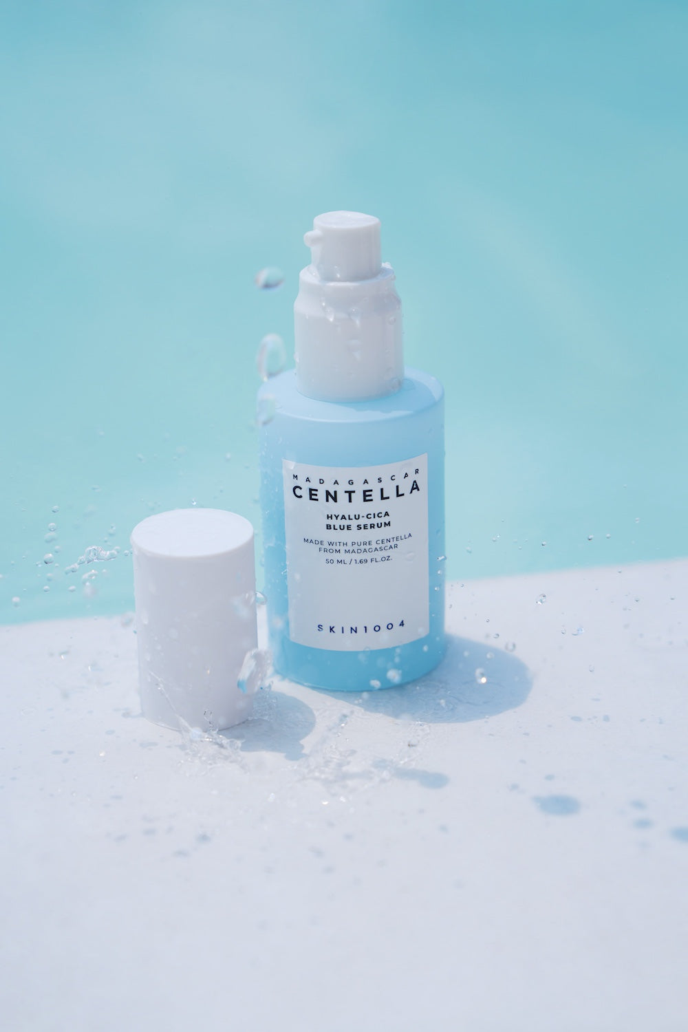 SKIN1004 Madagascar Centella Hyalu-Cica Blue Serum 50ml facial serum bottle on a white background
