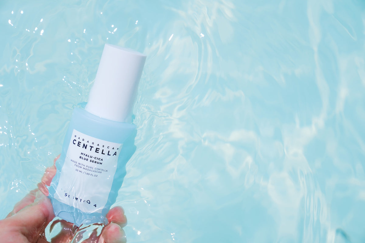 SKIN1004 Madagascar Centella Hyalu-Cica Blue Serum 50ml facial serum bottle on a white background