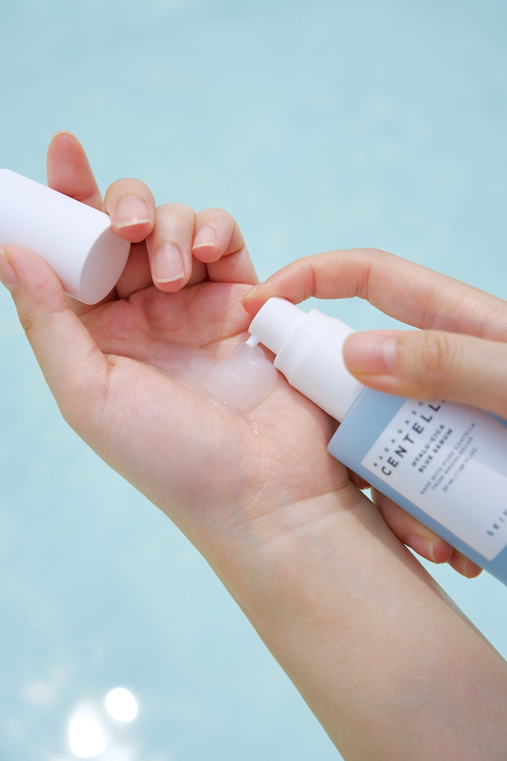SKIN1004 Madagascar Centella Hyalu-Cica Blue Serum 50ml facial serum bottle on a white background
