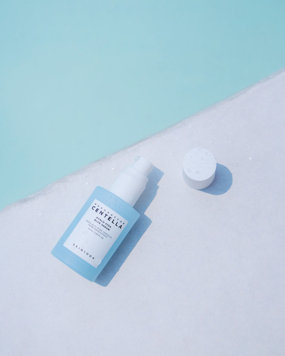 SKIN1004 Madagascar Centella Hyalu-Cica Blue Serum 50ml facial serum bottle on a white background